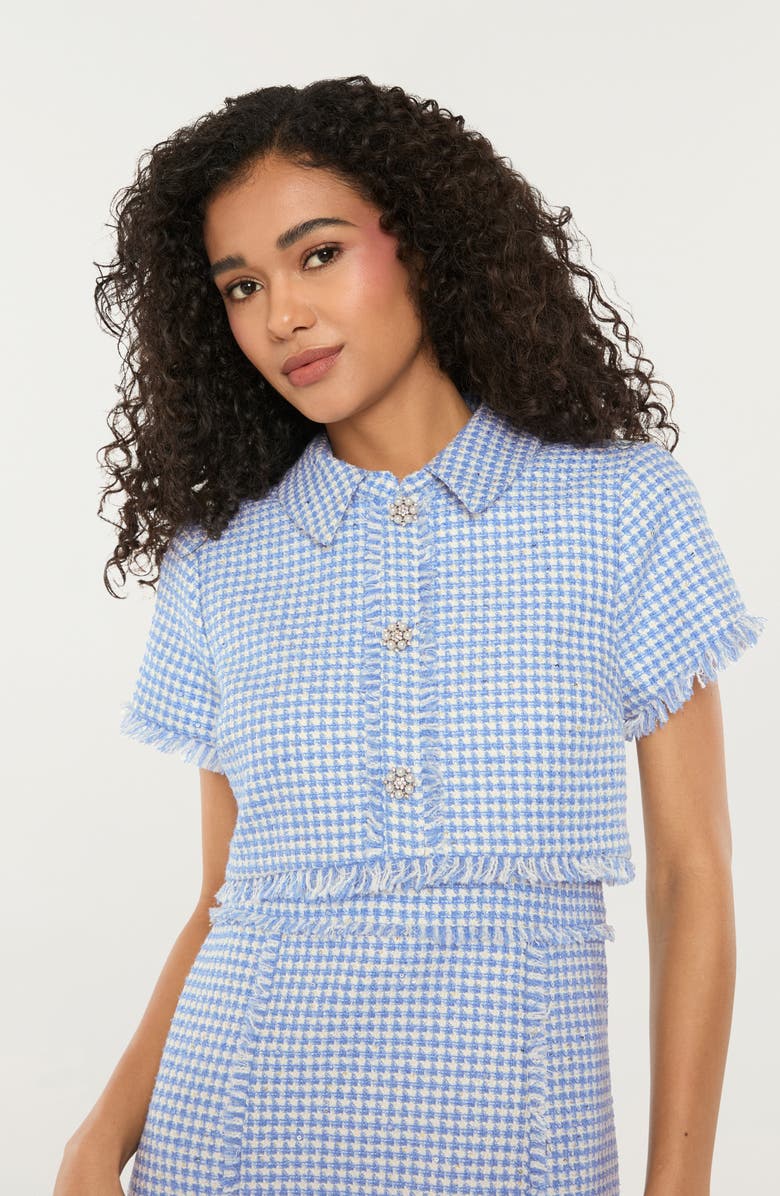 LIKELY Daisy Fray Tweed Minidress, Alternate, color, Blue Multi