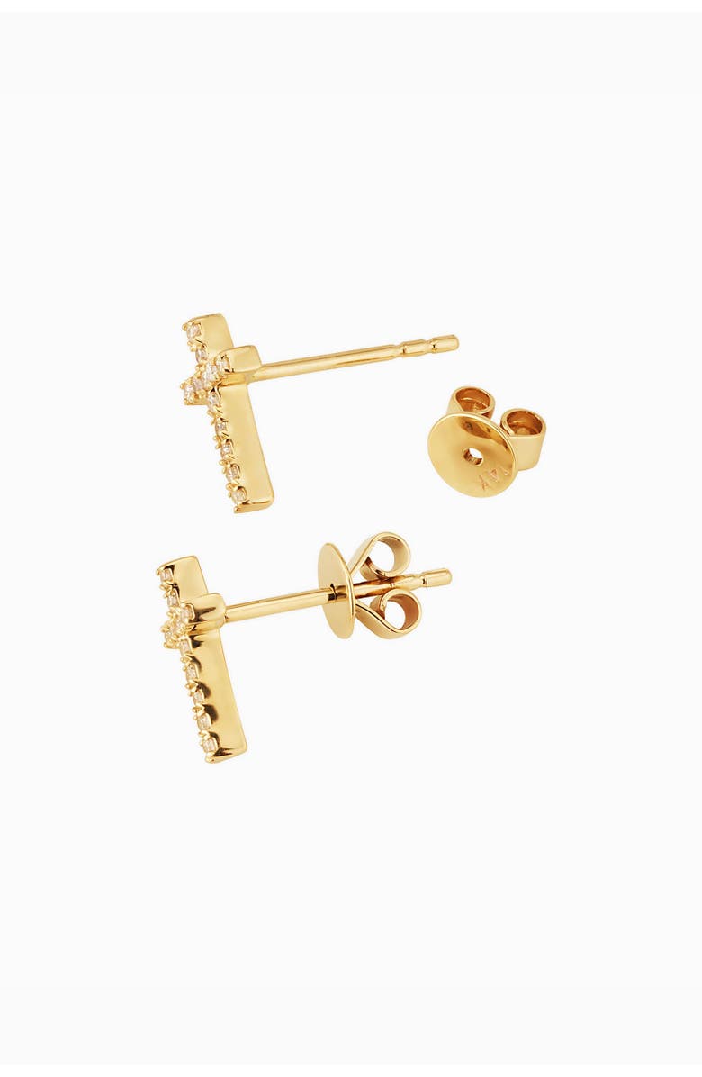 Oradina 14K Yellow Gold Faith Diamond Studs, Alternate, color, Yellow Gold