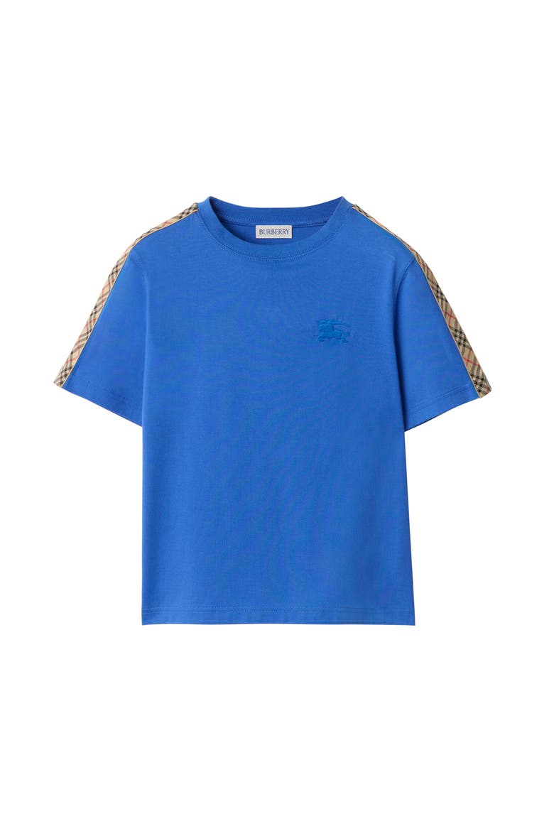 Check Trim Cotton T-shirt, Main, color, Hyacinth blue