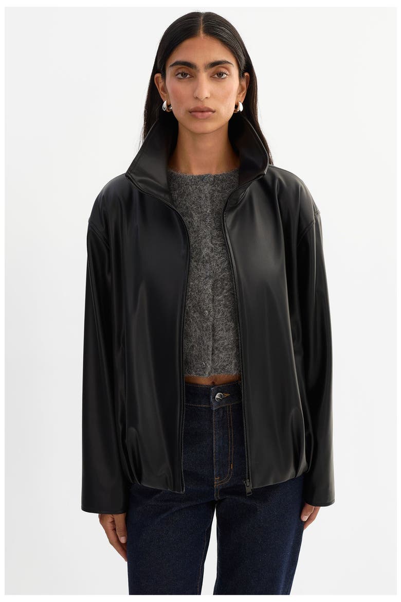 DENITA | Faux Leather Oversized Bomber Jacket, Main, color, Black