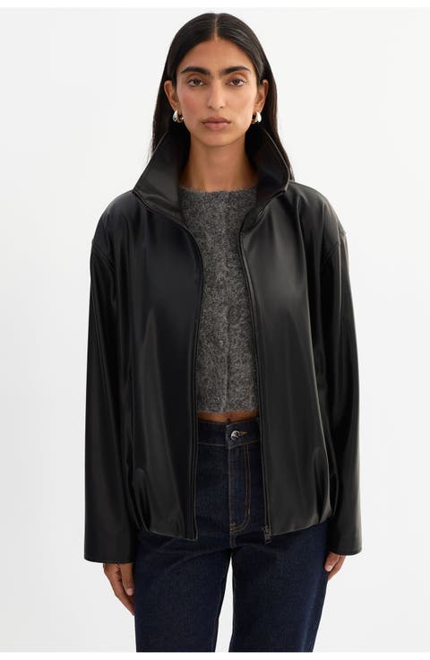 DENITA | Faux Leather Oversized Bomber Jacket