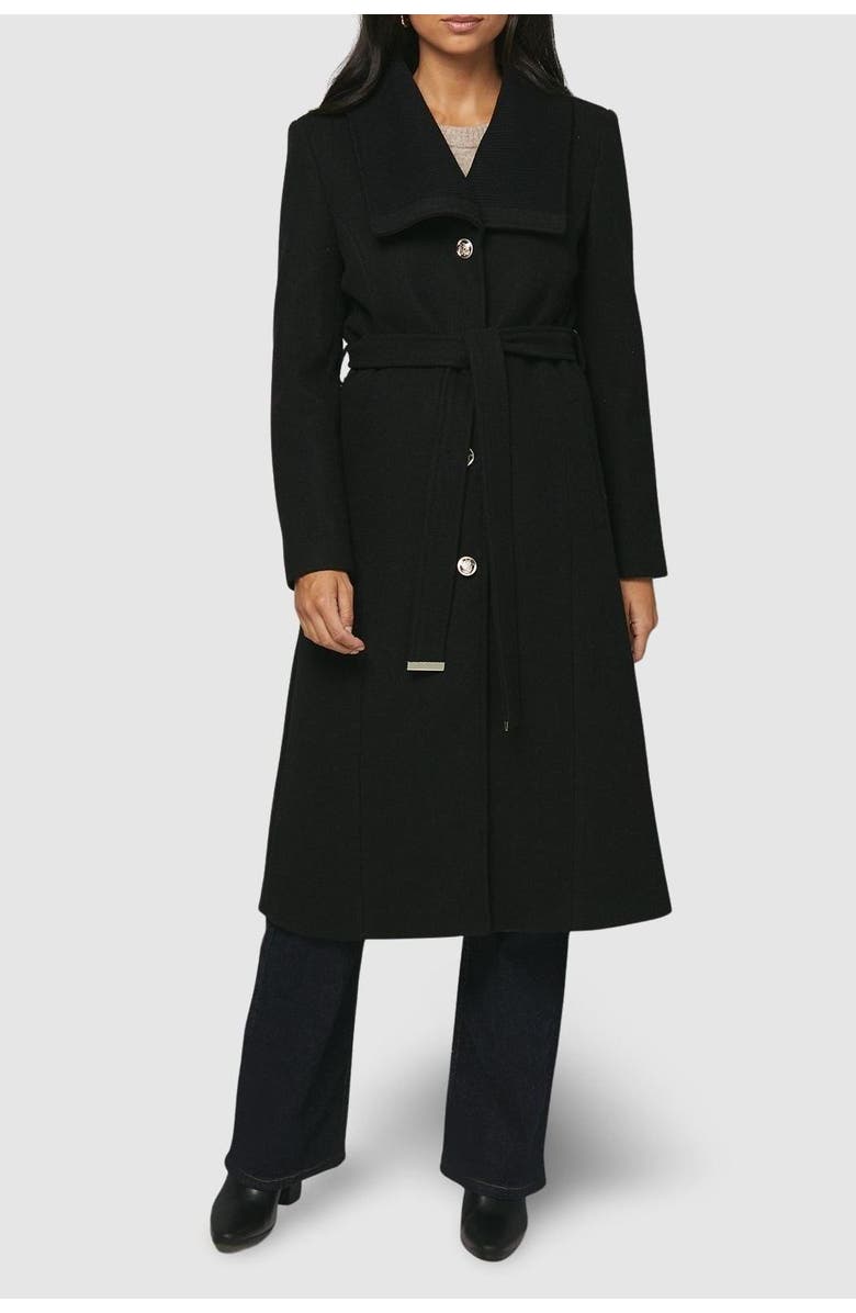 Wallis Knitted Collar Button Through Wrap Coat, Alternate, color, Black