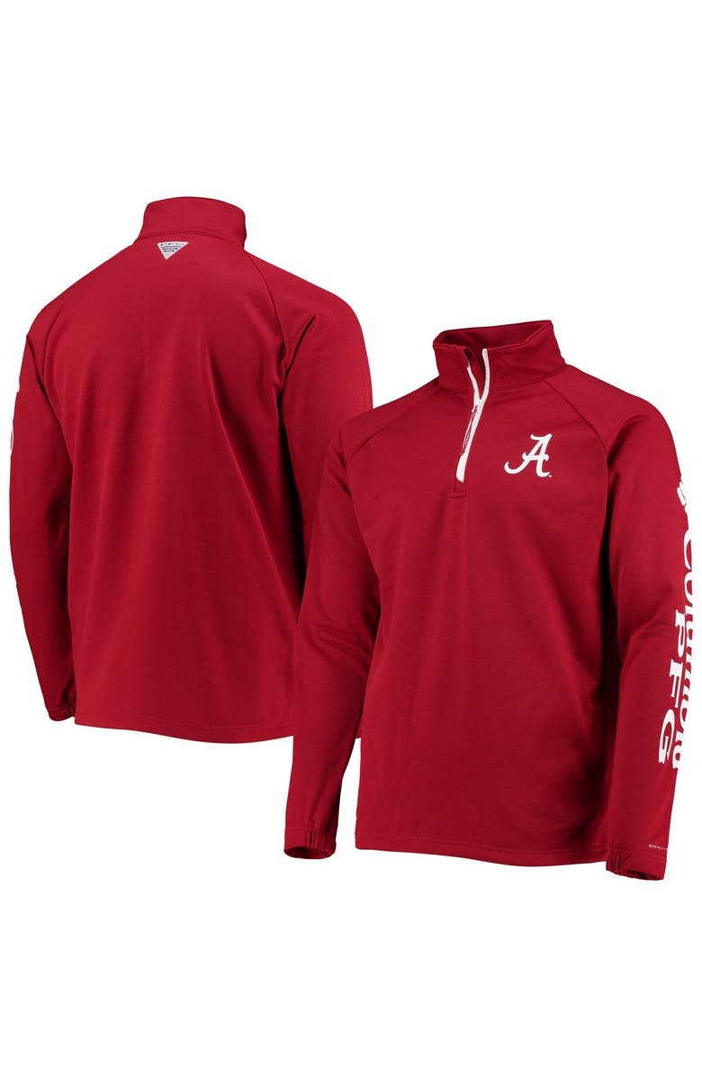 Columbia Men's Columbia Crimson Alabama Crimson Tide Terminal Tackle Fleece Raglan Omni-Shade Quarter-Zip Jacket, Main, color, 
