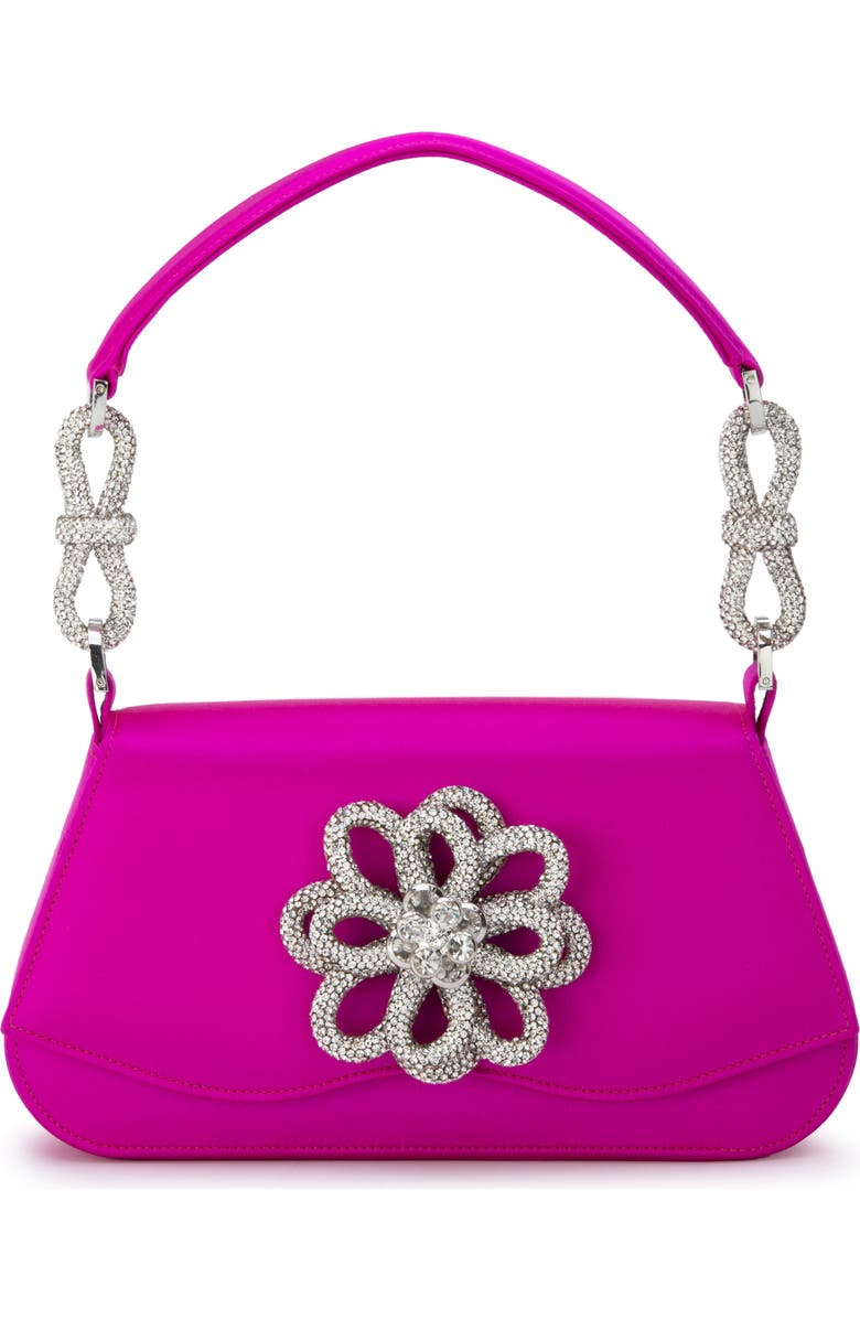 Mach & Mach Medium Carrie Crystal Flower Satin Shoulder Bag, Main, color,