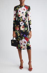 Dolce&Gabbana Floral Print Long Sleeve Charmeuse Sheath Dress