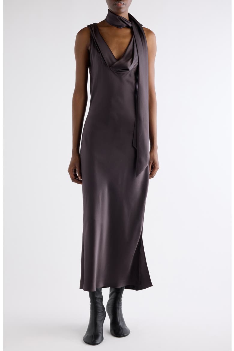 Dotti Cowl Neck Silk Satin Scarf Slipdress, Main, color, GRAPHITE GREY