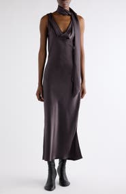 Acne Studios Dotti Cowl Neck Silk Satin Scarf Slipdress