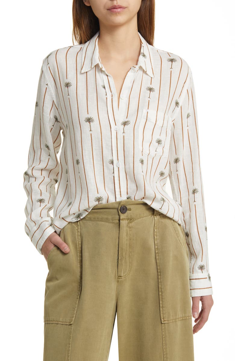 Rails Charli Palm Stripe Linen Blend Button-Up Shirt, Main, color, 