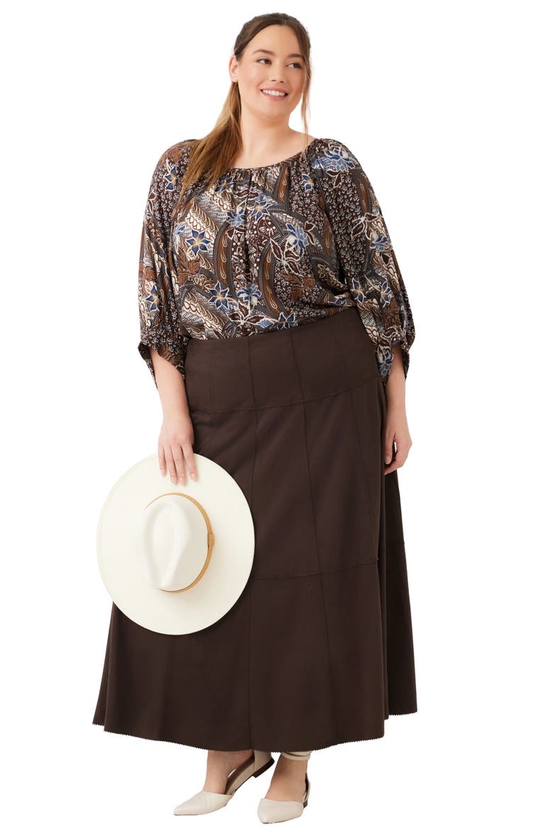Tiered Faux Suede Maxi Skirt, Alternate, color, BROWN