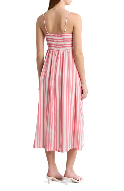 Shop Melrose And Market Stripe Babydoll Midi Dress In Pink Geranium Stripe