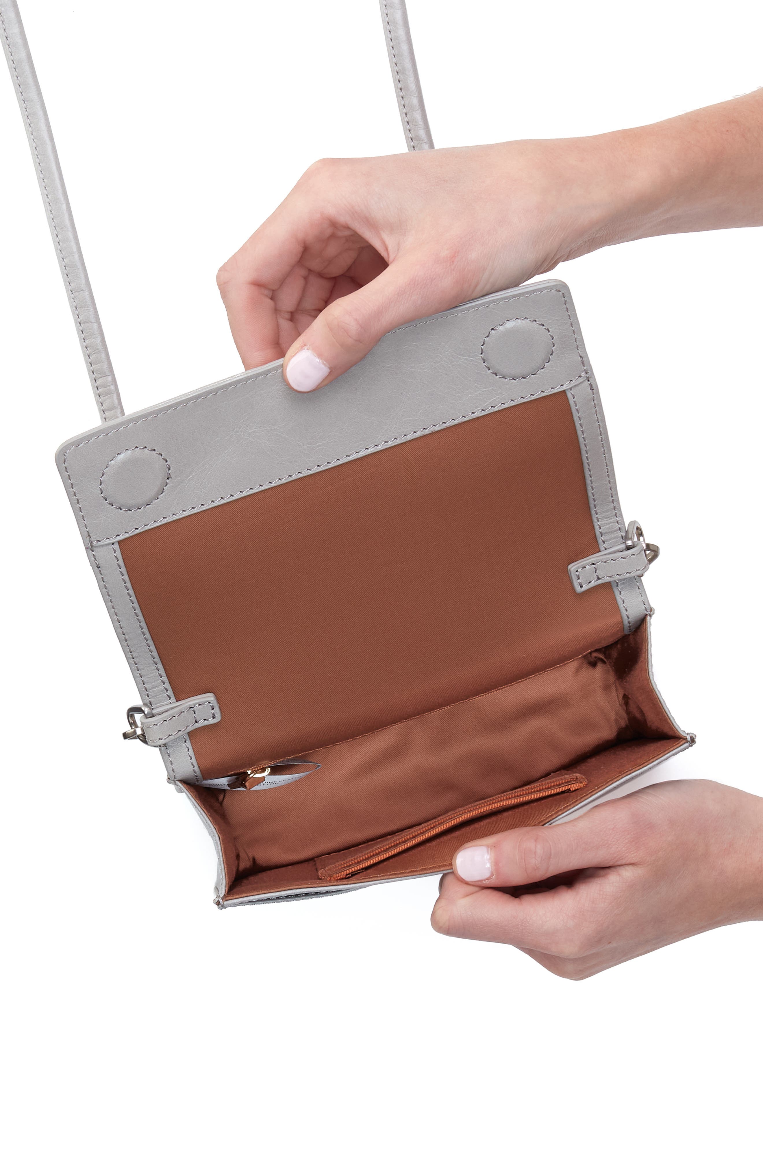 HOBO Jill Leather Phone Crossbody Bag, Alternate, color, Light Grey