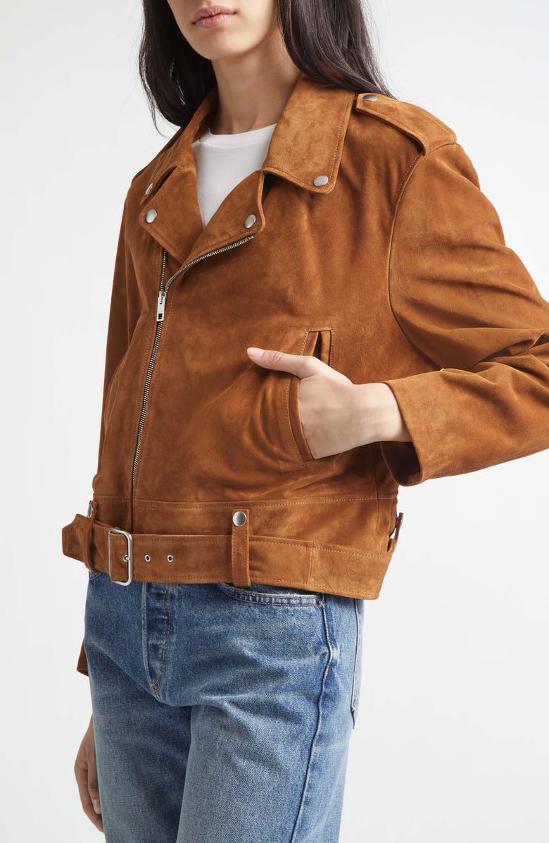Nili Lotan Evel Suede Biker Jacket, Alternate, color, Martora