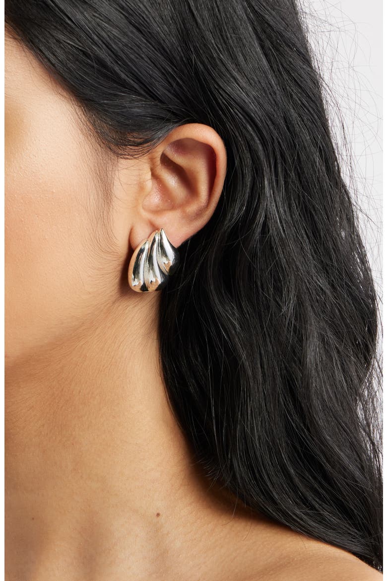 Fluted Stud Earrings, Alternate, color, SILVER