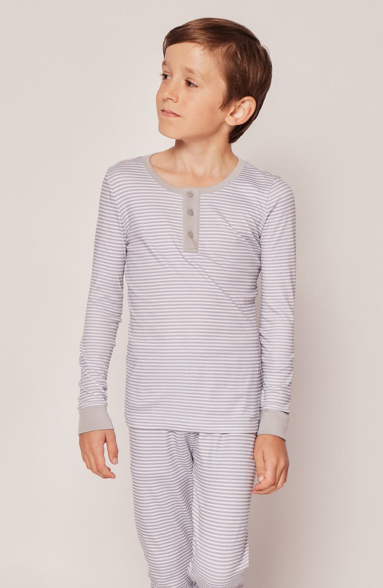 Petite Plume Kids' Stripe Fitted Two-Piece Pima Cotton Pajamas, Alternate, color, Grey