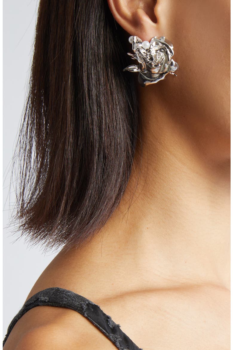 Juliet Faux Pearl Earrings, Alternate, color, PALLADIUM