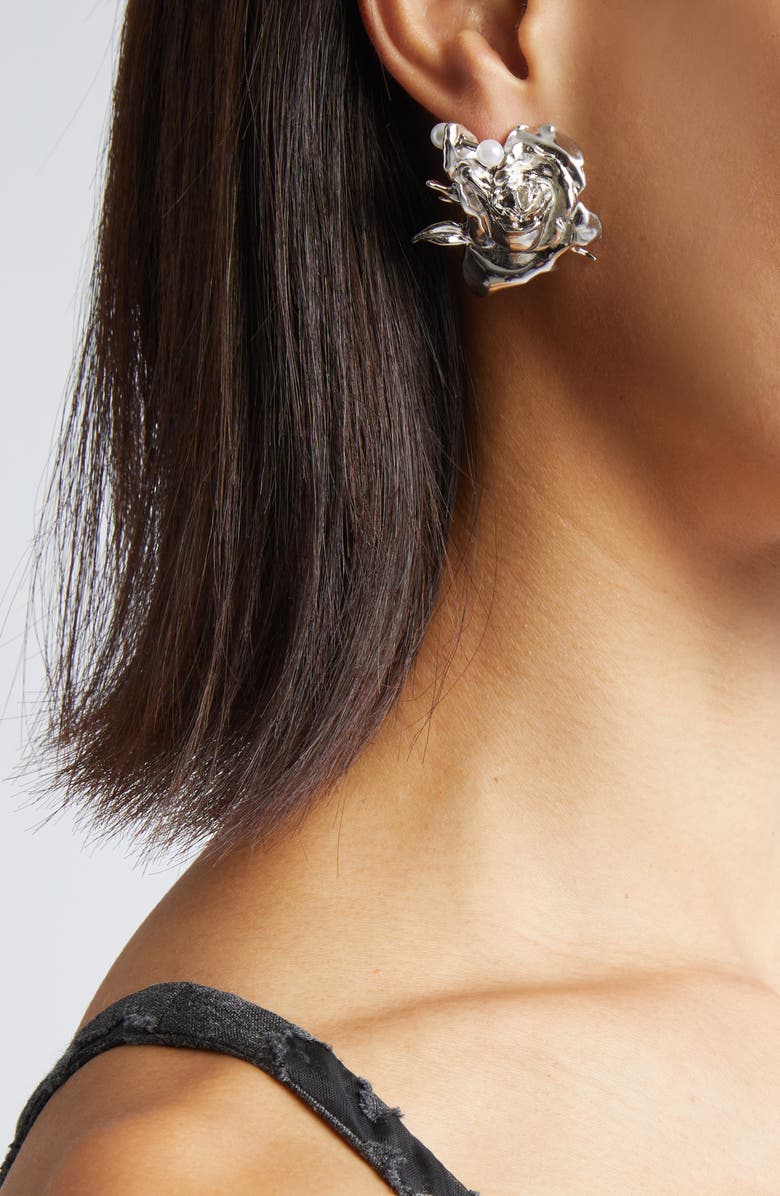 Justine Clenquet Juliet Faux Pearl Earrings, Alternate, color, Palladium