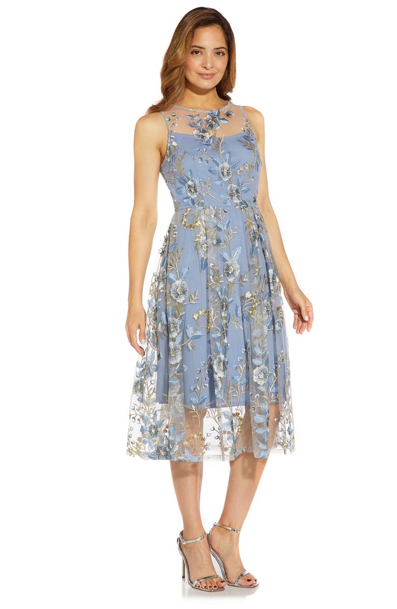 Adrianna Papell Floral Embroidered Midi Fit & Flare Dress, Alternate, color,