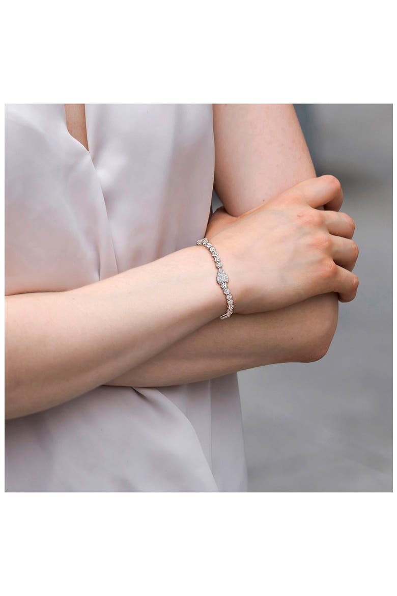 Lab Created White Sapphire Heart Station Bracelet, Alternate, color, WHITE