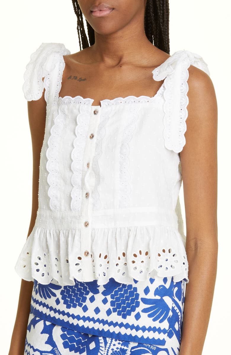 FARM Rio Eyelet Tie Shoulder Cotton Top, Alternate, color, 