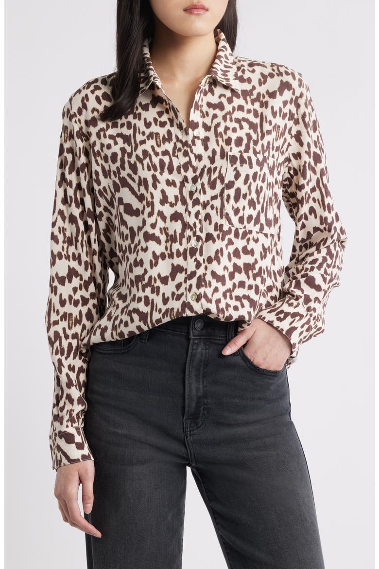 Josephine Jaguar Print Button-Up Shirt, Main, color, JAGUAR