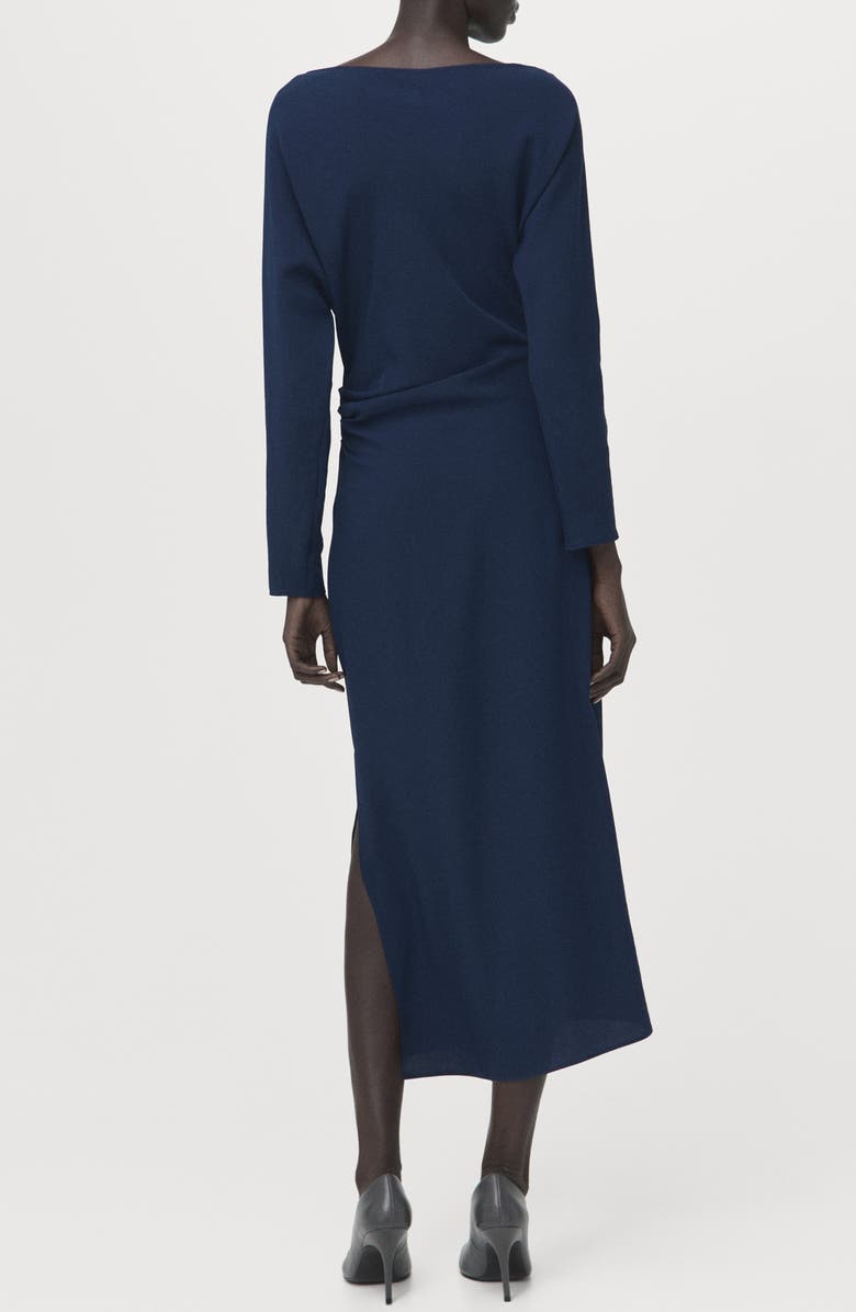 MANGO Side Ruched Long Sleeve Dress, Alternate, color, Navy