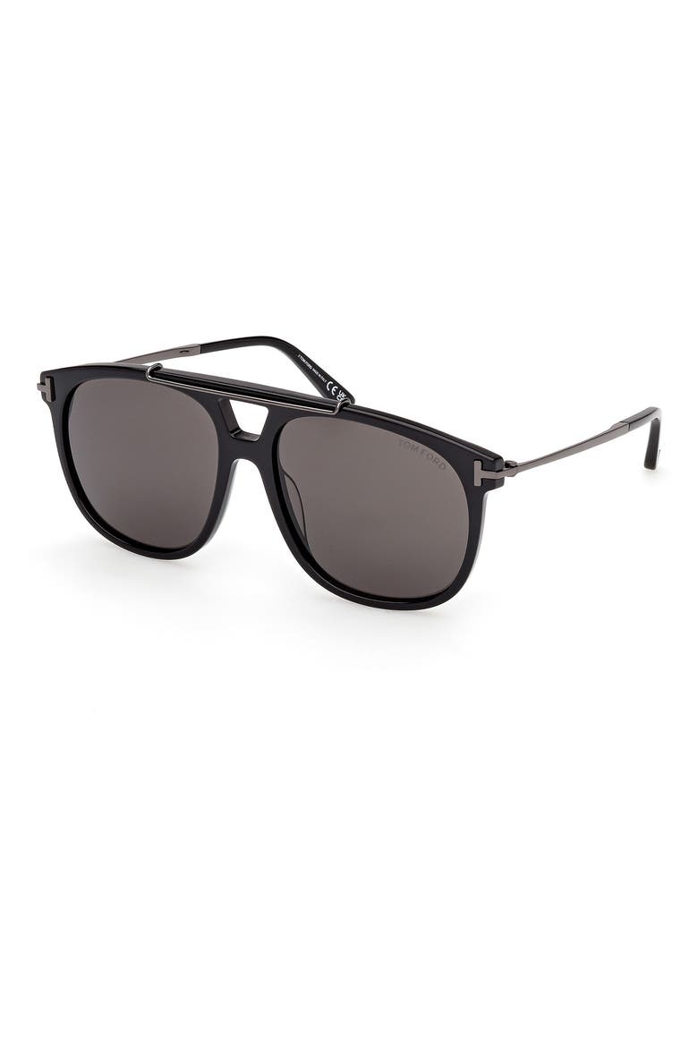 58mm Navigator Sunglasses, Alternate, color, BLACK / GUNMETAL / SMOKE LENS