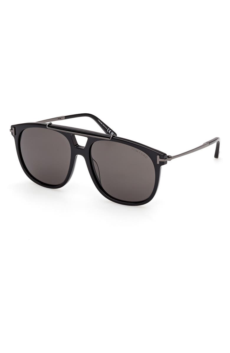 TOM FORD 58mm Navigator Sunglasses, Alternate, color, Black / Gunmetal / Smoke Lens