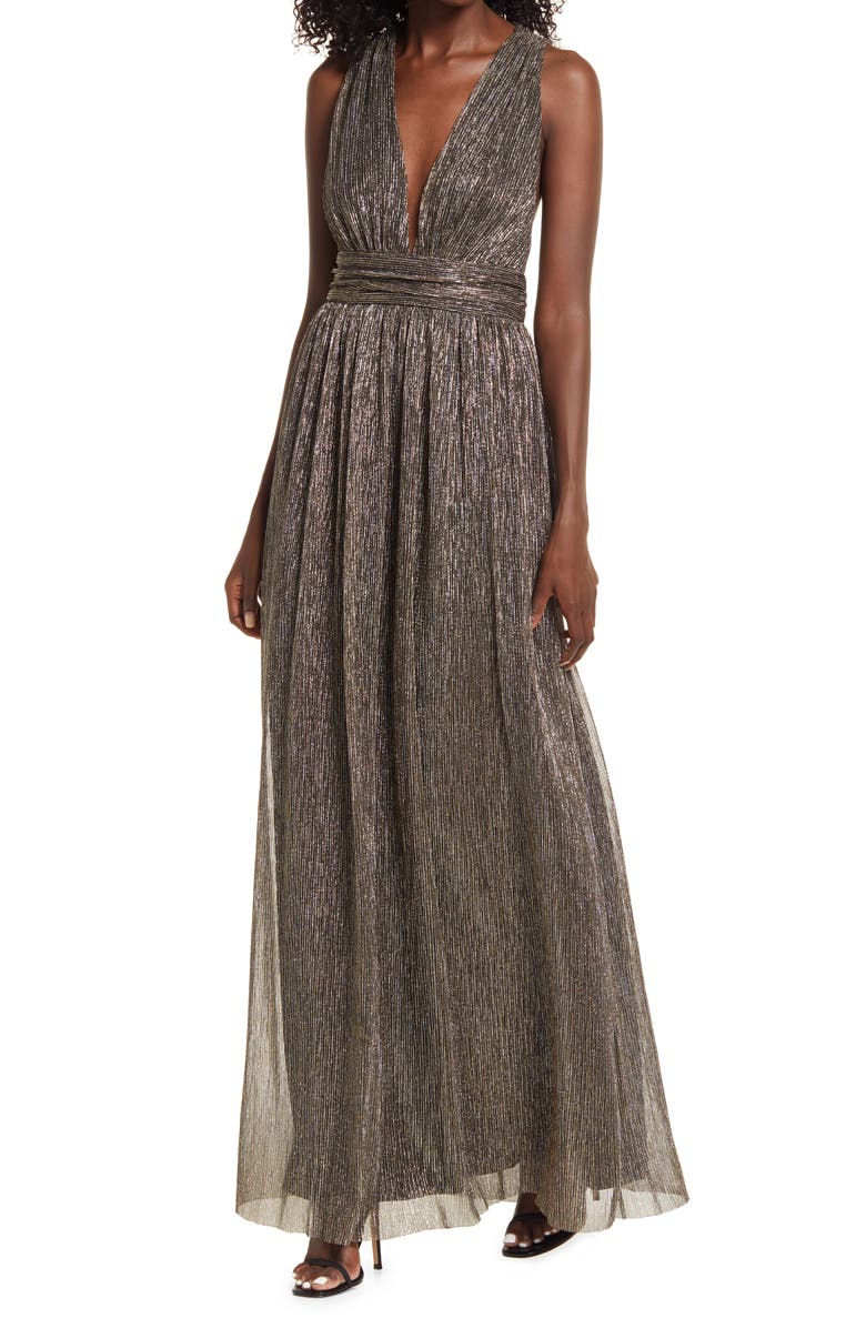 Lulus Looking Radiant Metallic Evening Gown, Main, color, 