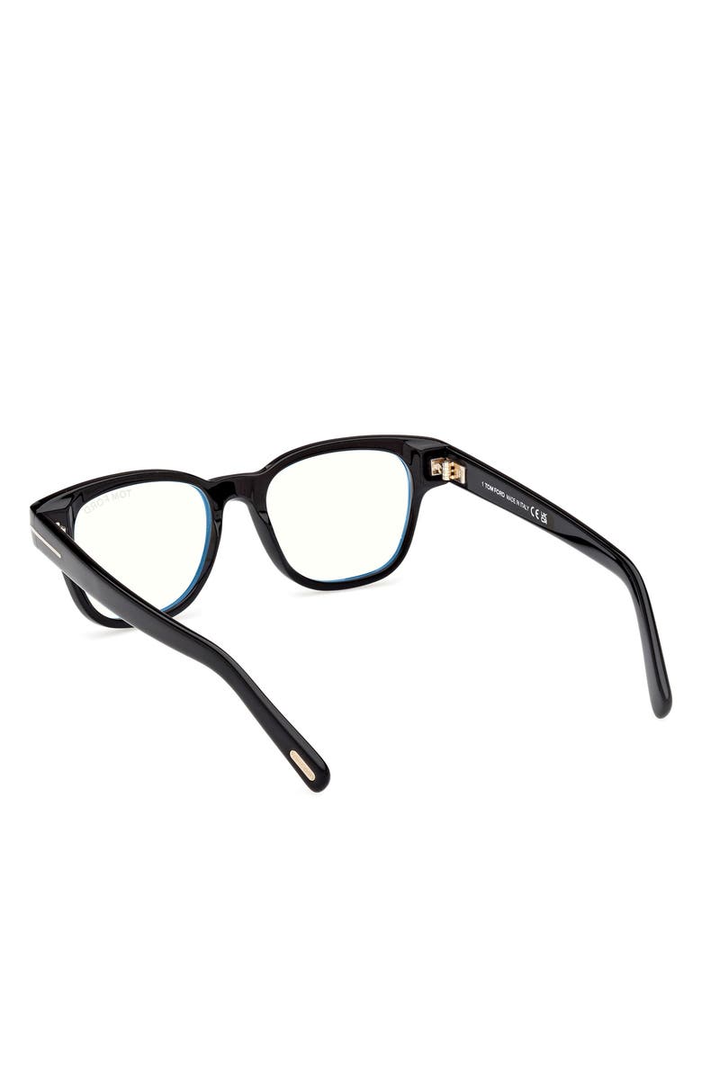 TOM FORD 50mm Square Blue Light Blocking Glasses, Alternate, color, Black Eco / T Logo