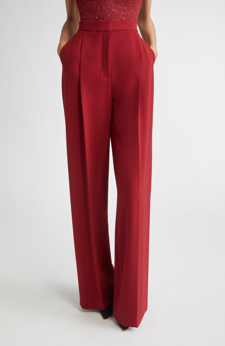 Lela Rose Cotton Blend Wide Leg Pants, Main, color, Wine