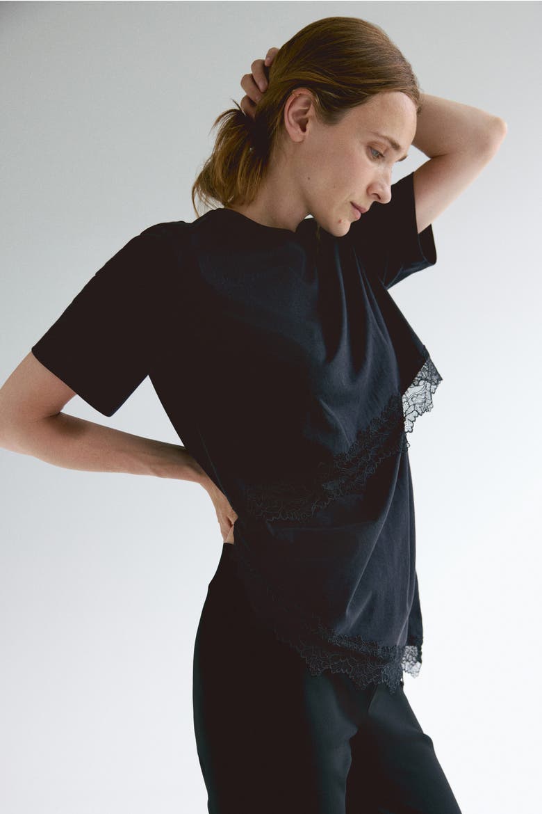 Mama Lace-Trimmed Nursing T-Shirt, Alternate, color, Black