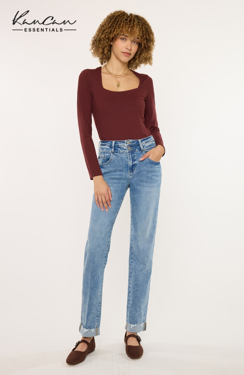 Kianna Essentials High Rise Slim Straight Leg Jeans