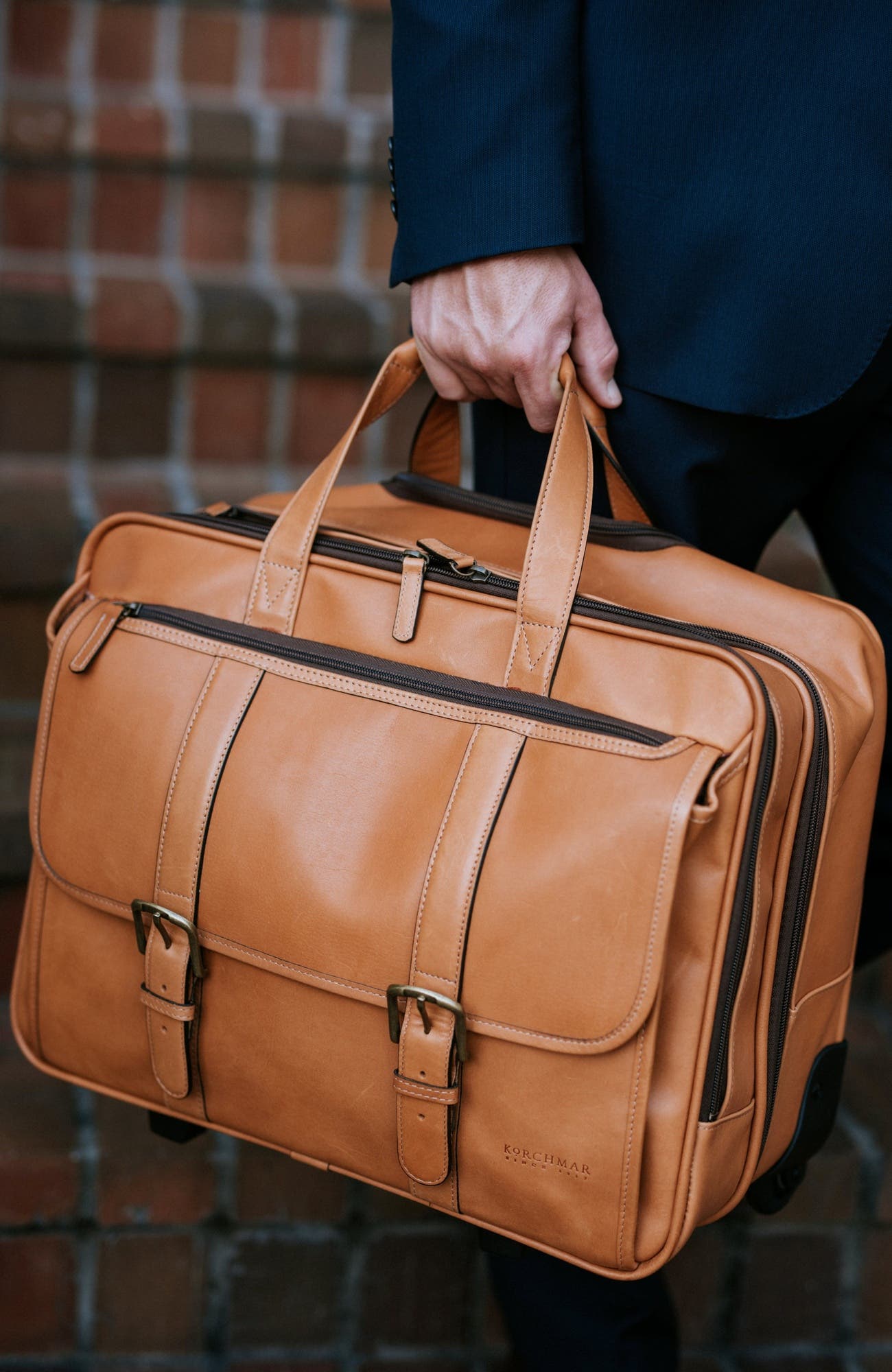 Kenton Wheeled Leather Travel Briefcase, Alternate, color, Tan