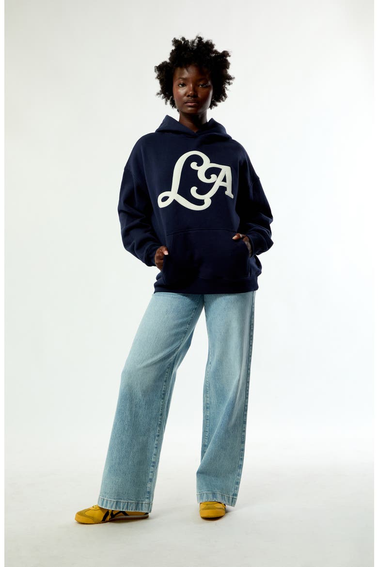 LA Oversize Cotton Blend Hoodie, Alternate, color, NAVY