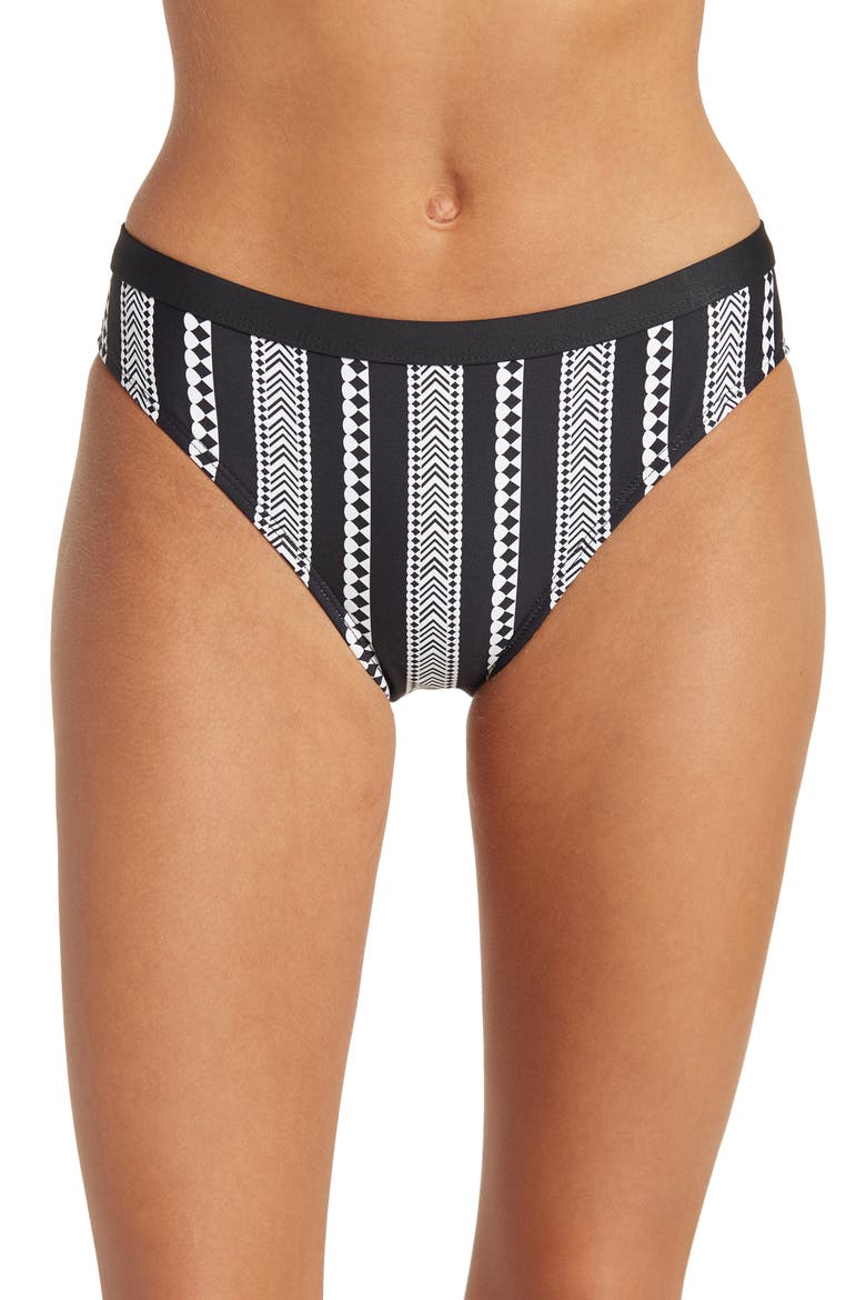 Stripe Retro Bikini Bottoms, Main, color, BLACK