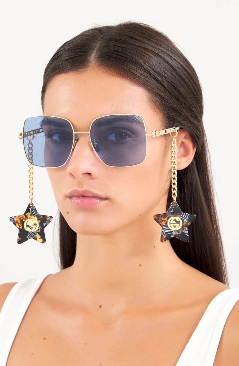 Gucci 60mm Square Sunglasses with Removable Charms, Alternate, color, 