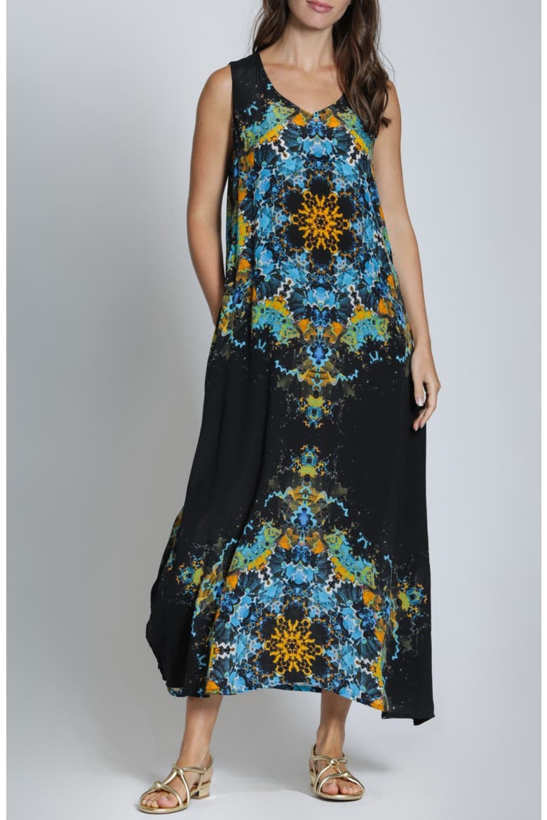 Sleeveless Maxi Dress, Main, color, BLACKBLUE MULTI