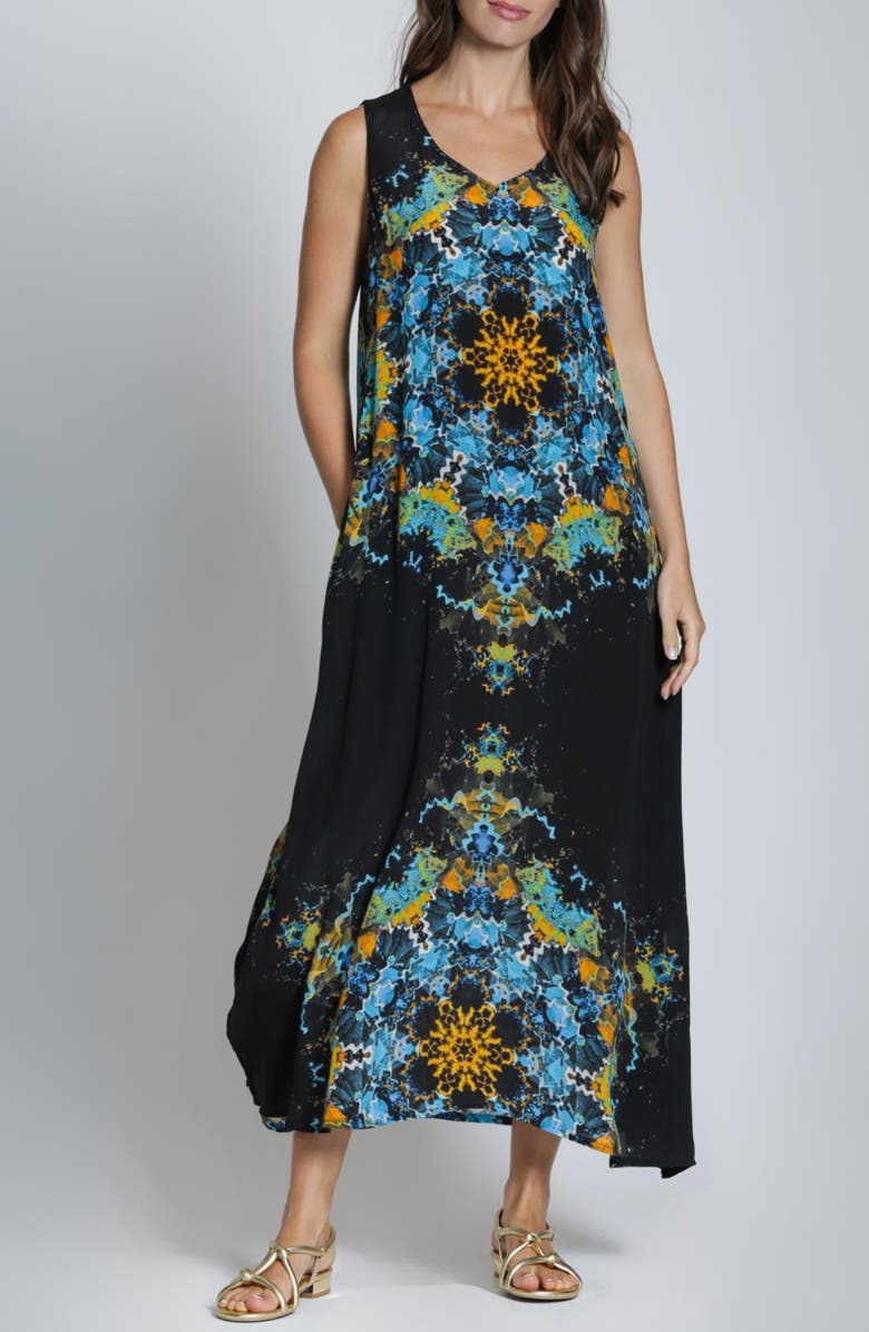 APNY Sleeveless Maxi Dress, Main, color, Blackblue Multi