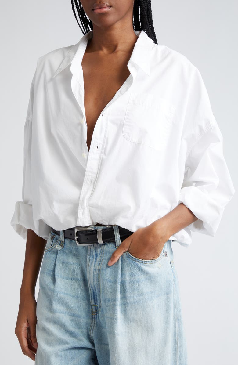 R13 Bubble Hem Cotton Button-Up Shirt, Alternate, color, White