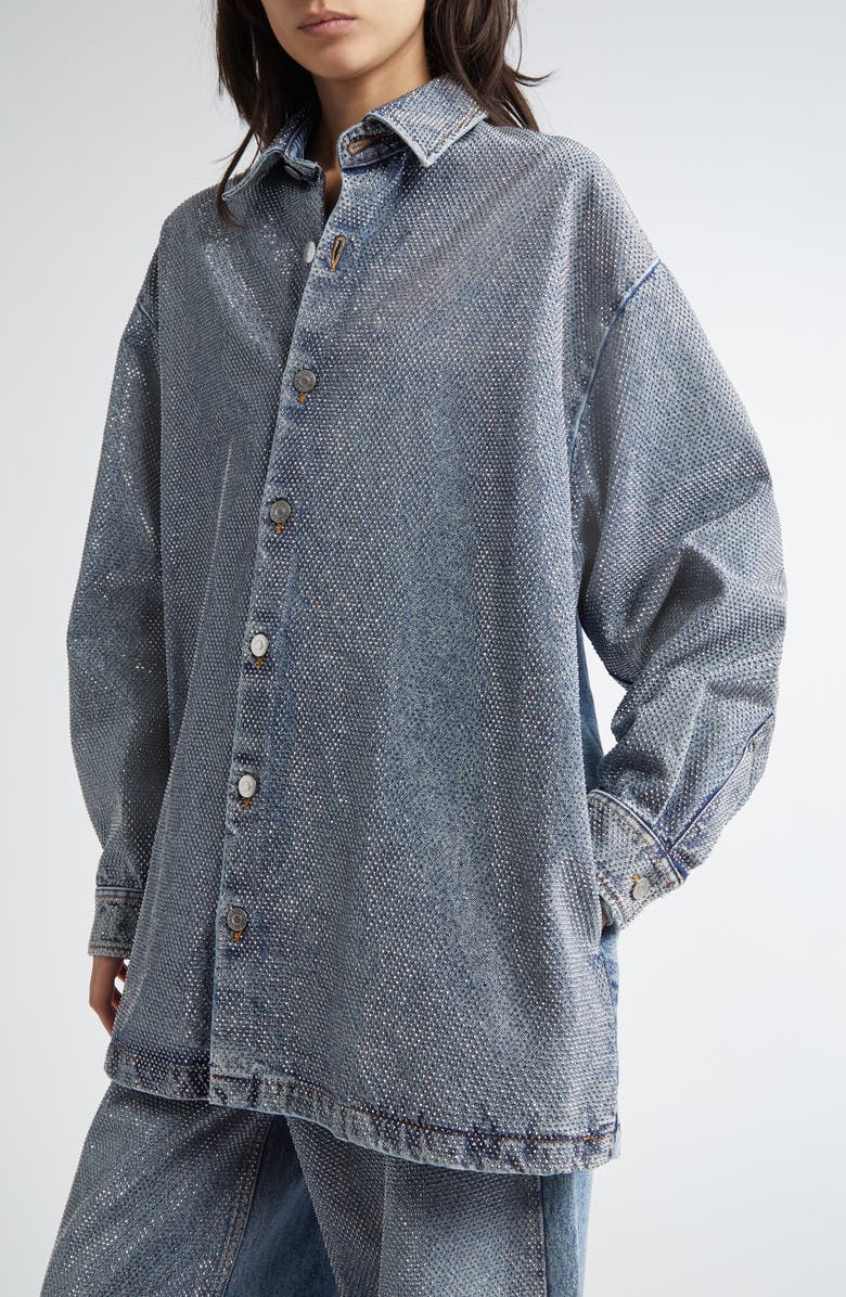 Stella McCartney Hotfix Oversize Denim Overshirt, Alternate, color, Vintage Blue Denim
