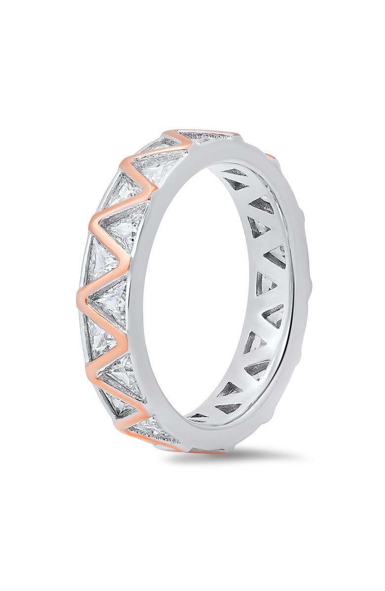 Queen Jewels Two-Tone Cubic Zirconia Zigzag Eternity Band Ring, Alternate, color, Silver/ Rose Gold