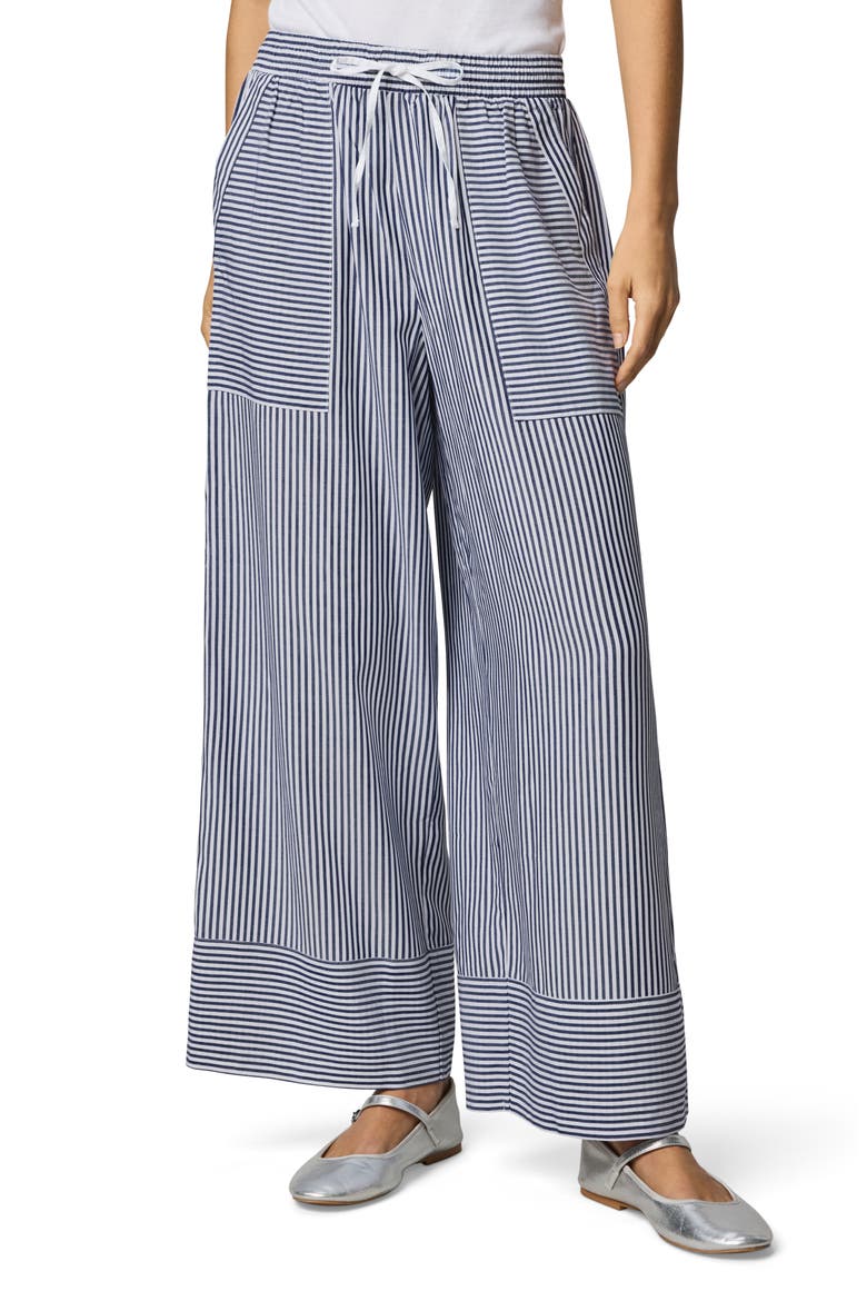 Ellie Stripe Wide Leg Drawstring Pants, Main, color, NAVY BLUE/ WHITE