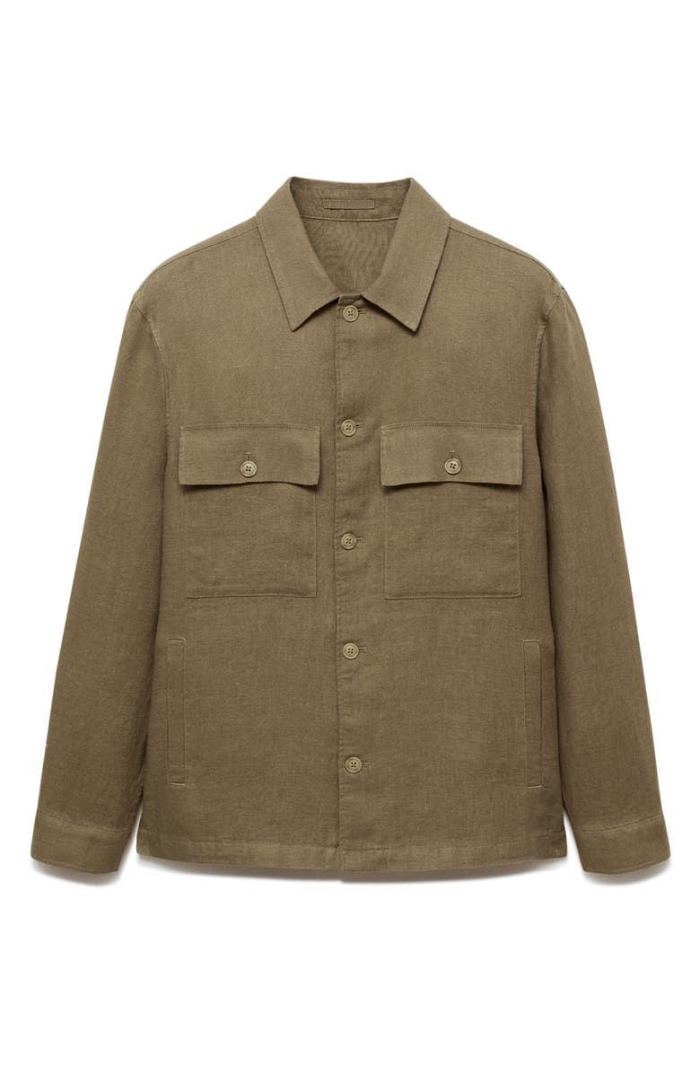MANGO Linen Button-Up Shirt Jacket, Alternate, color, Khaki Green