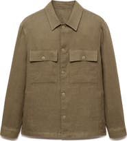 MANGO Linen Button-Up Shirt Jacket