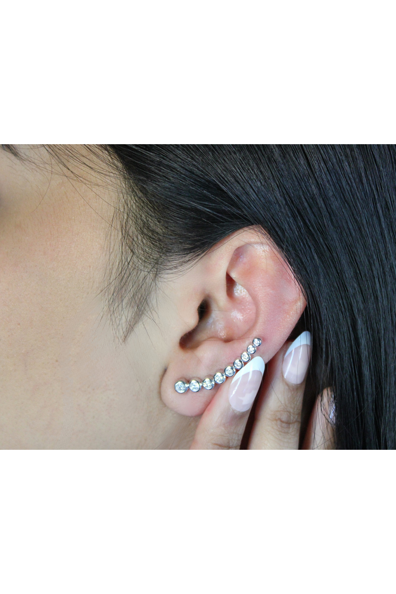 Gaia Bubble Diamond Crawler Cuff Earrings in 14K Gold, Alternate, color, 14K White Gold