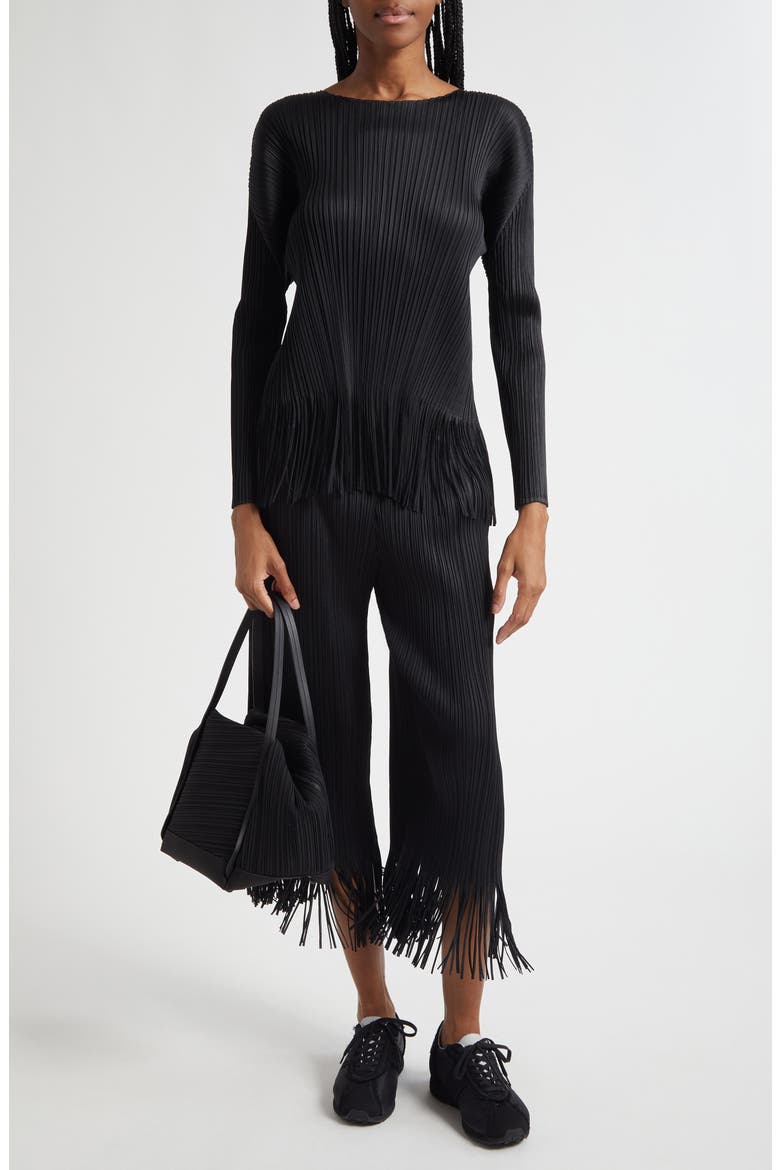 Wave Pleated Fringe Trim Pants (Women) | Nordstrom