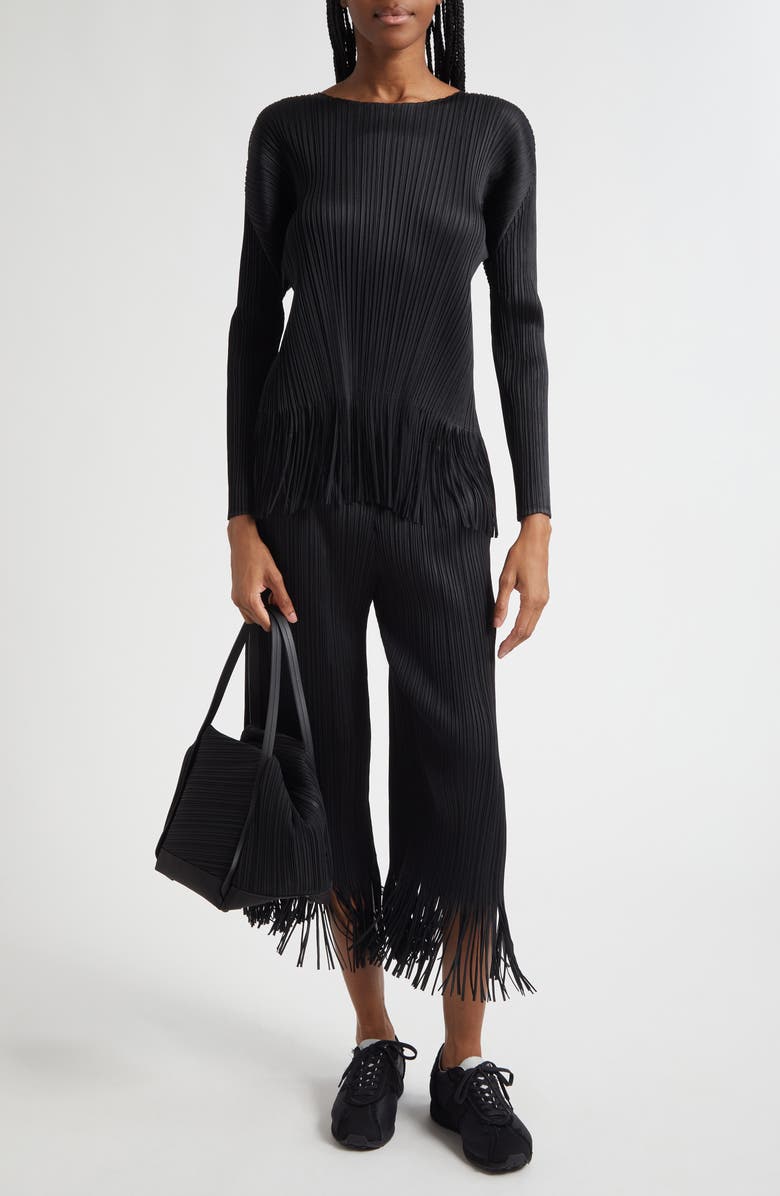 Pleats Please Issey Miyake Wave Pleated Fringe Trim Pants, Alternate, color,