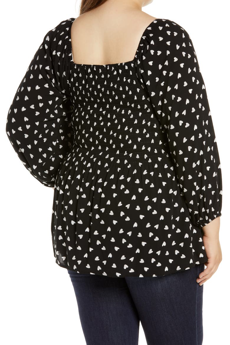 Balloon Sleeve Smocked Top, Alternate, color, BLACK HEARTS