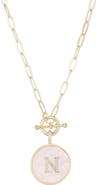 Adornia 14K Gold Plated Mother-of-Pearl Initial Pendant Necklace