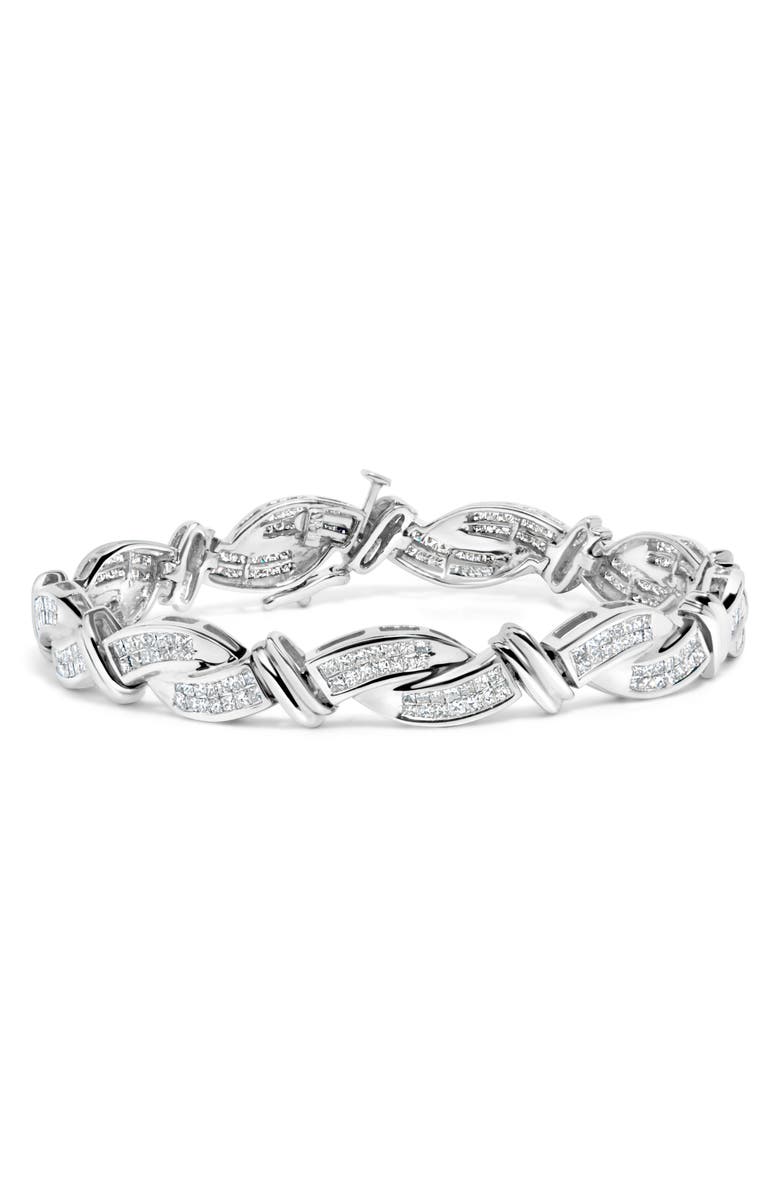 Haus of Brilliance 14K White Gold 4.0 Cttw Invisble Set Princess-Cut Diamond Wave Style Link Bracelet, Main, color, White